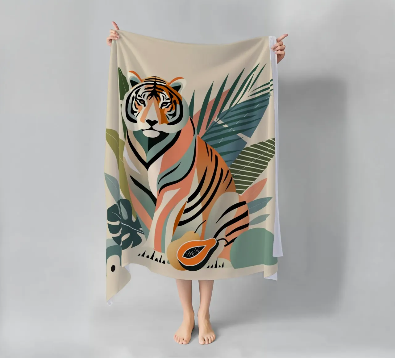 Tigers in the tropical jungle - Harmonious colour composition beach towel by namosh