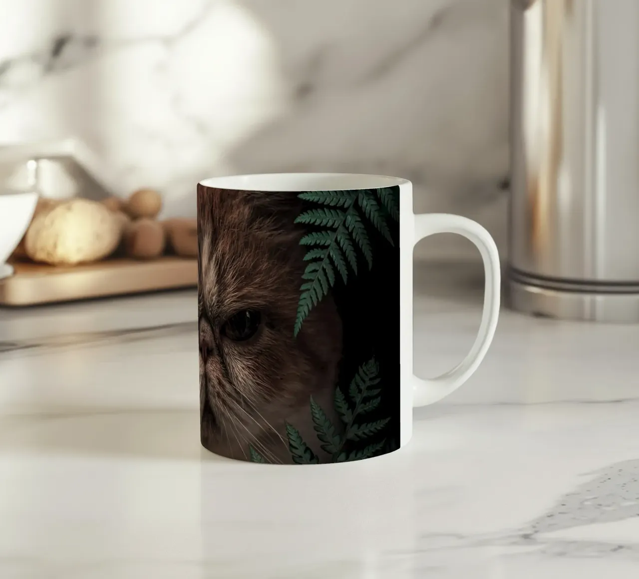 Gatto di picco in felci tazza in ceramica da arizrab
