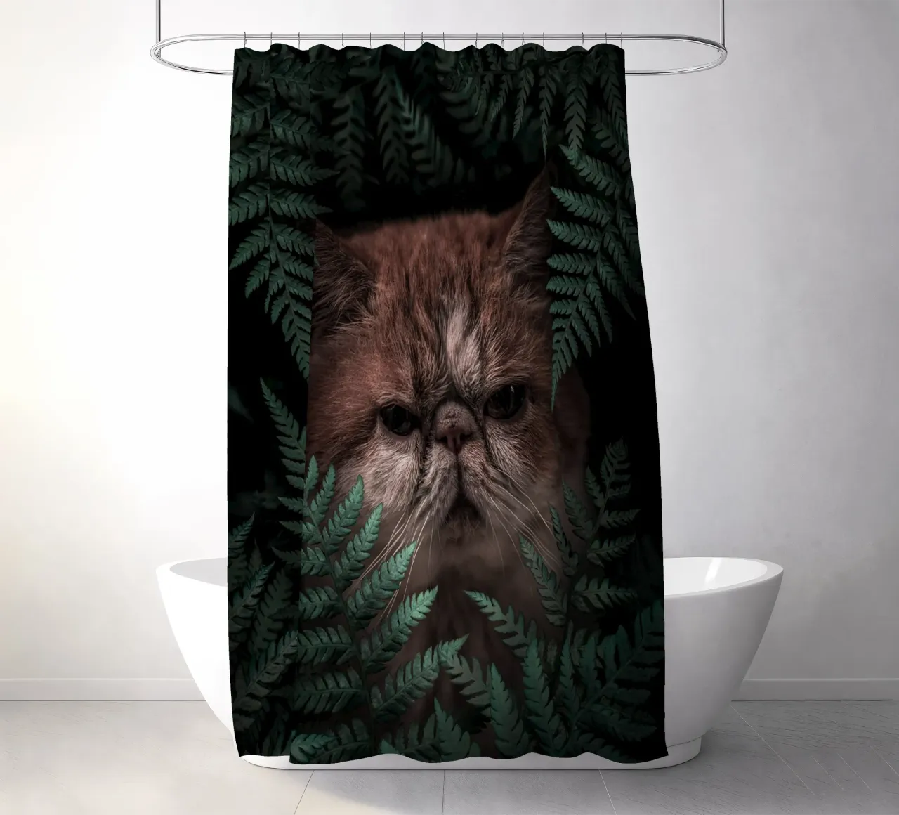 Gatto di picco in felci tenda da doccia da arizrab