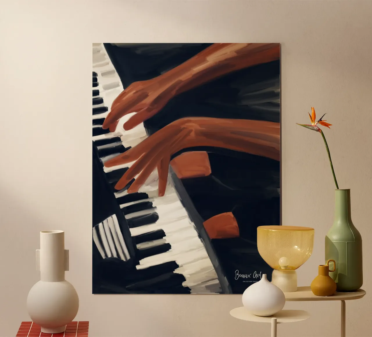 Afro Piano poster met kunststof frame van Mathudace Créas