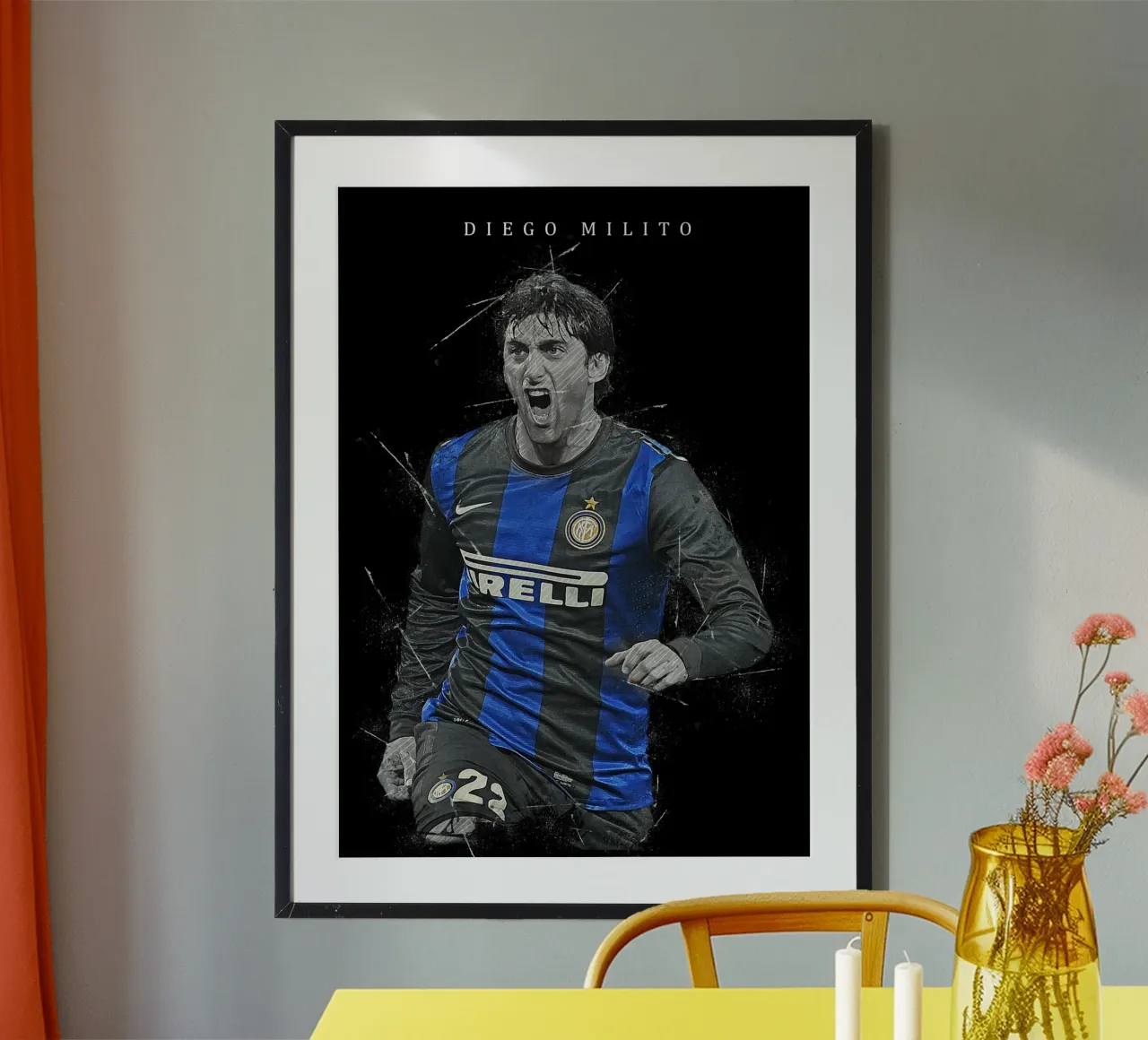 Diego Milito poster con telaio in legno da tenten