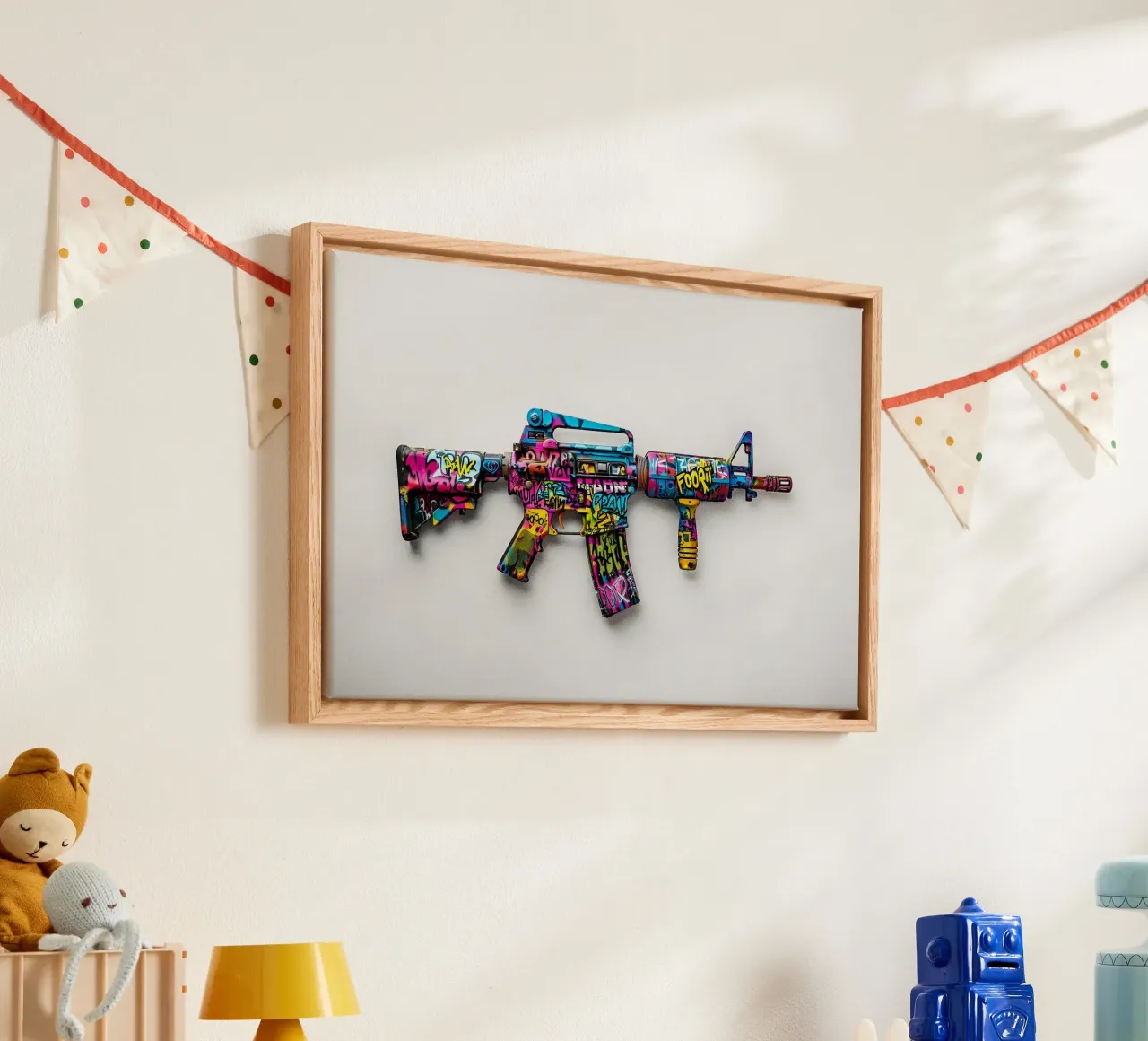 Pop art PUBG M416 Graffiti canvas met Baklijst van FreeArtStudio