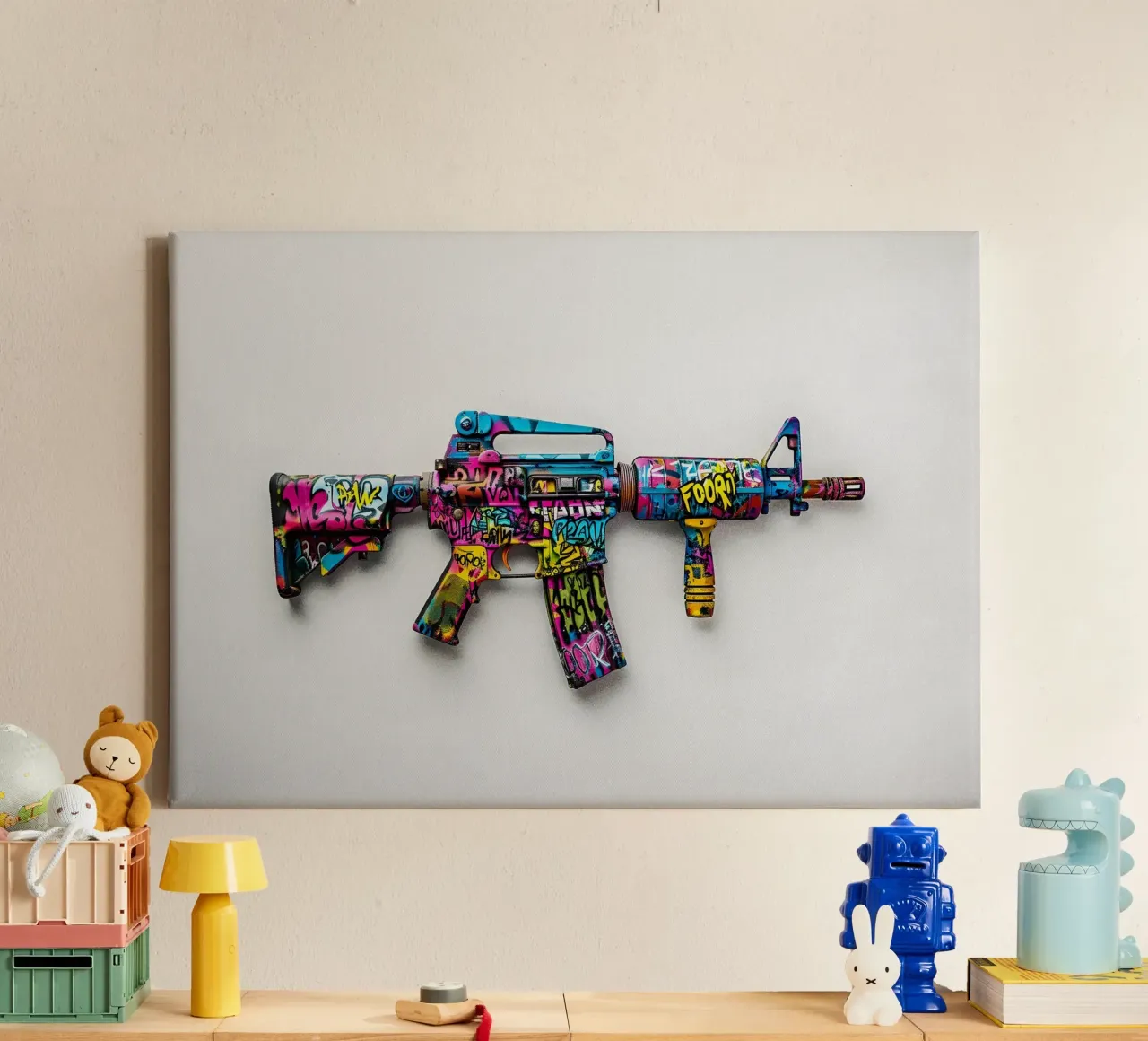 Pop art PUBG M416 Graffiti canvas met Baklijst van FreeArtStudio
