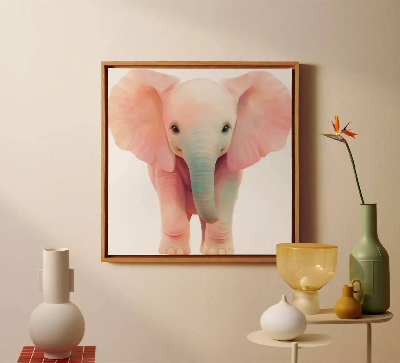 Elephant nursery canvas with Floater frame by Imagine