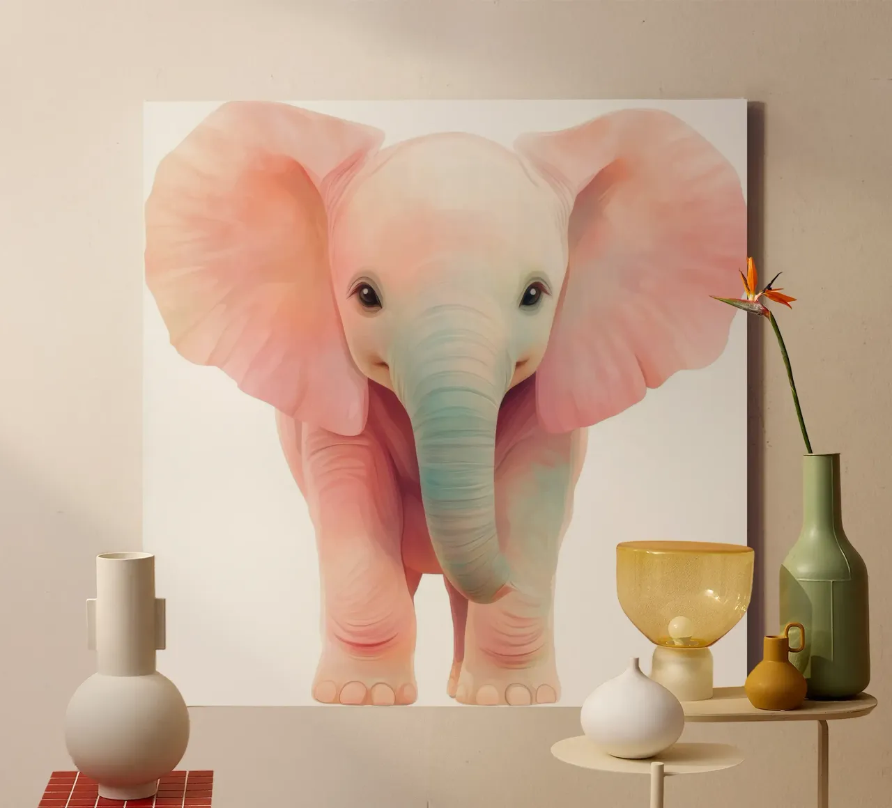 Elephant nursery canvas with Floater frame by Imagine