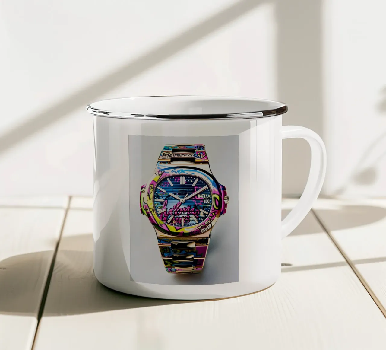 Pop art Patek Philippe Graffiti tazza in smalto da FreeArtStudio