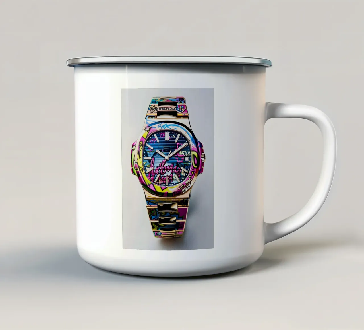 Pop art Patek Philippe Graffiti tazza in smalto da FreeArtStudio