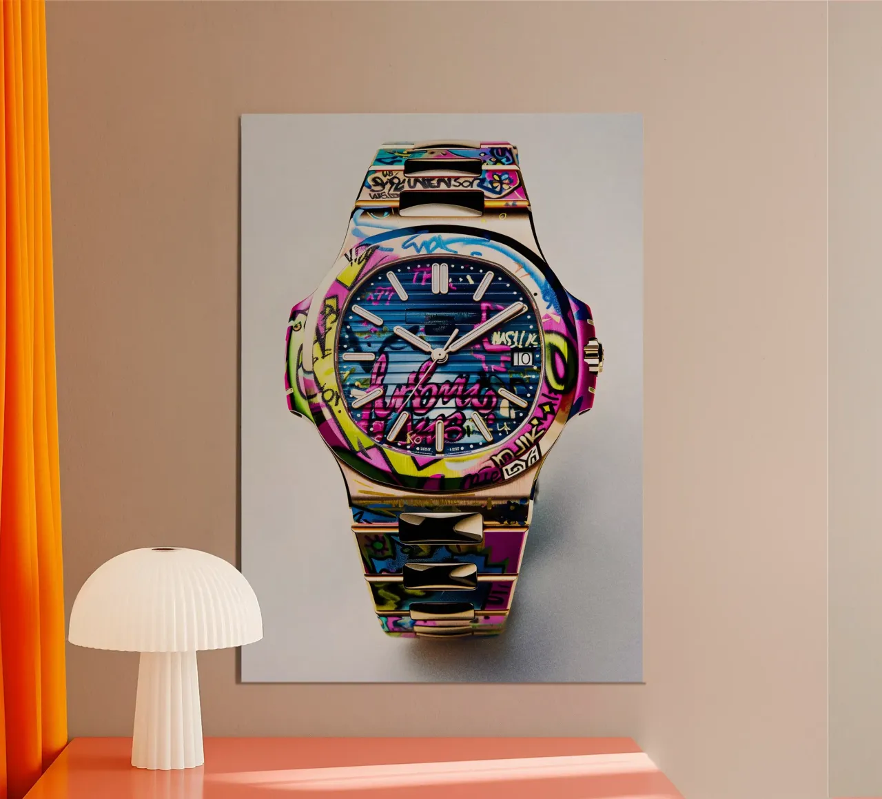 Pop art Patek Philippe Graffiti poster con telaio in alluminio da FreeArtStudio