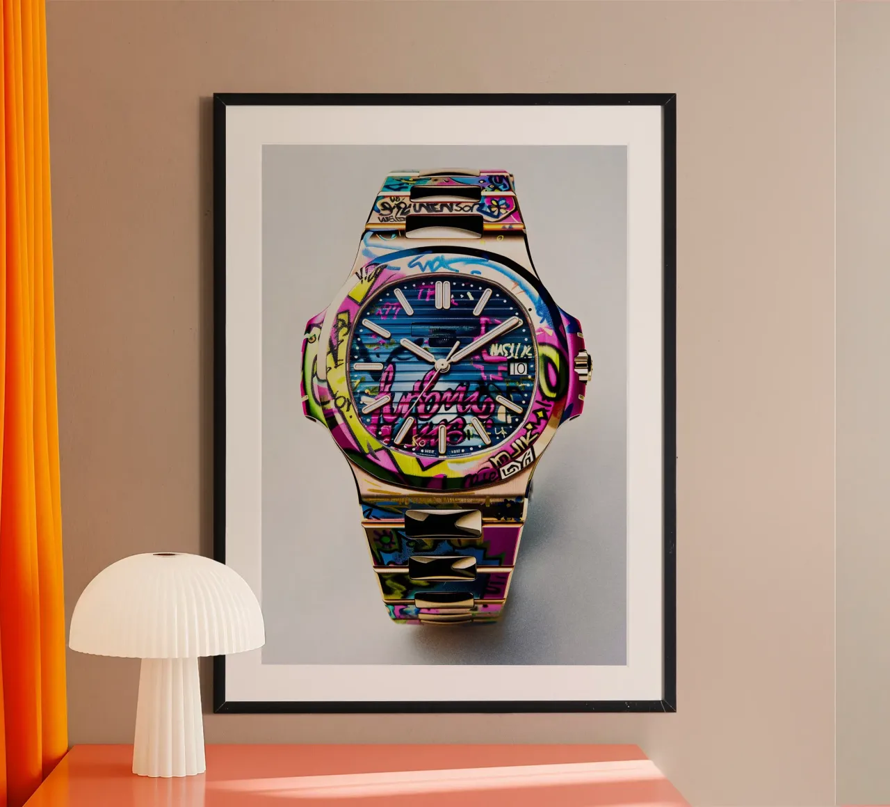 Pop art Patek Philippe Graffiti poster con telaio in alluminio da FreeArtStudio