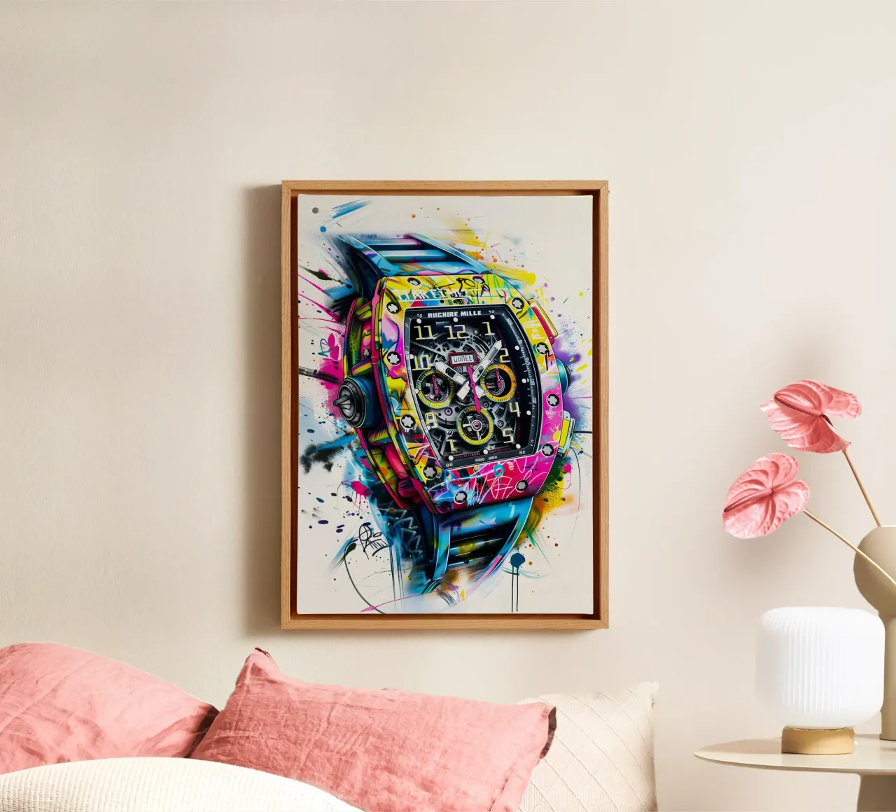 Pop art Richard Mille canvas met Baklijst van FreeArtStudio