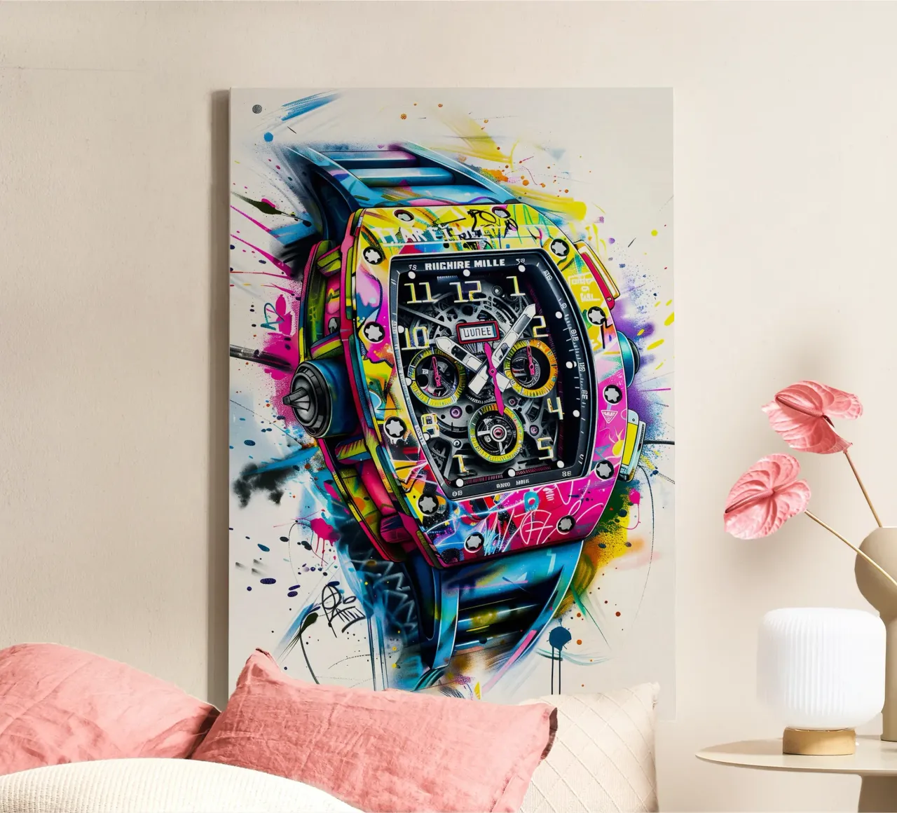 Pop art Richard Mille canvas met Baklijst van FreeArtStudio