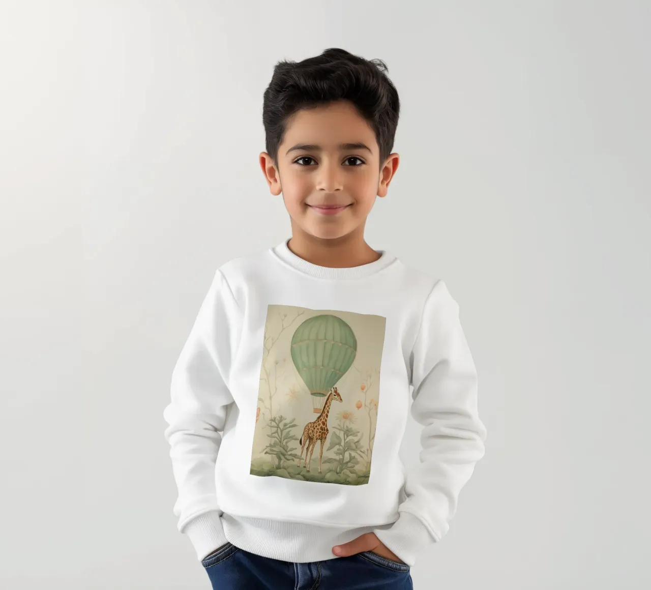 Giraffa con mongolfiera felpa bambino da IamHomeStudio