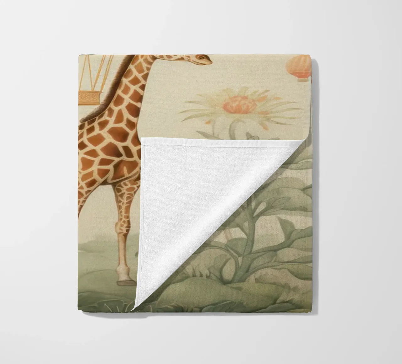 Giraffa con mongolfiera telo mare da IamHomeStudio