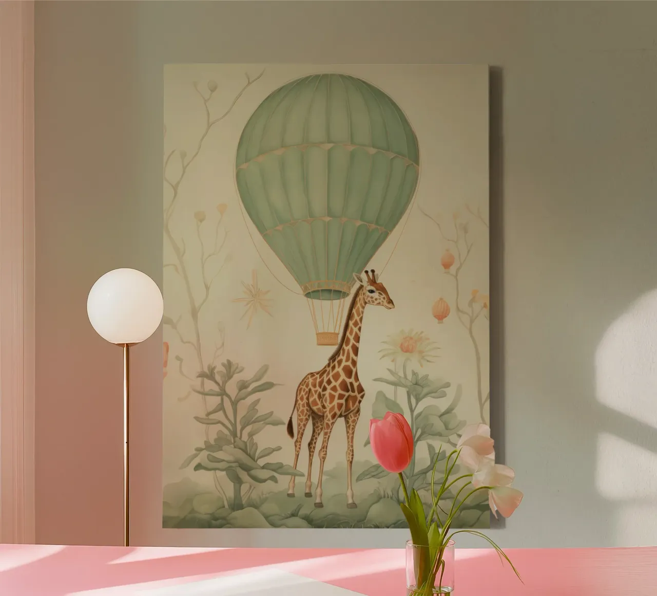 Giraffa con mongolfiera tela con Cornice a cassetta da IamHomeStudio