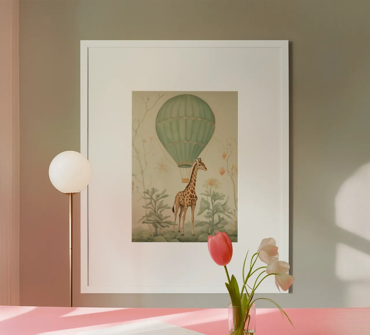 Giraffa con mongolfiera carta hahnemühle da IamHomeStudio
