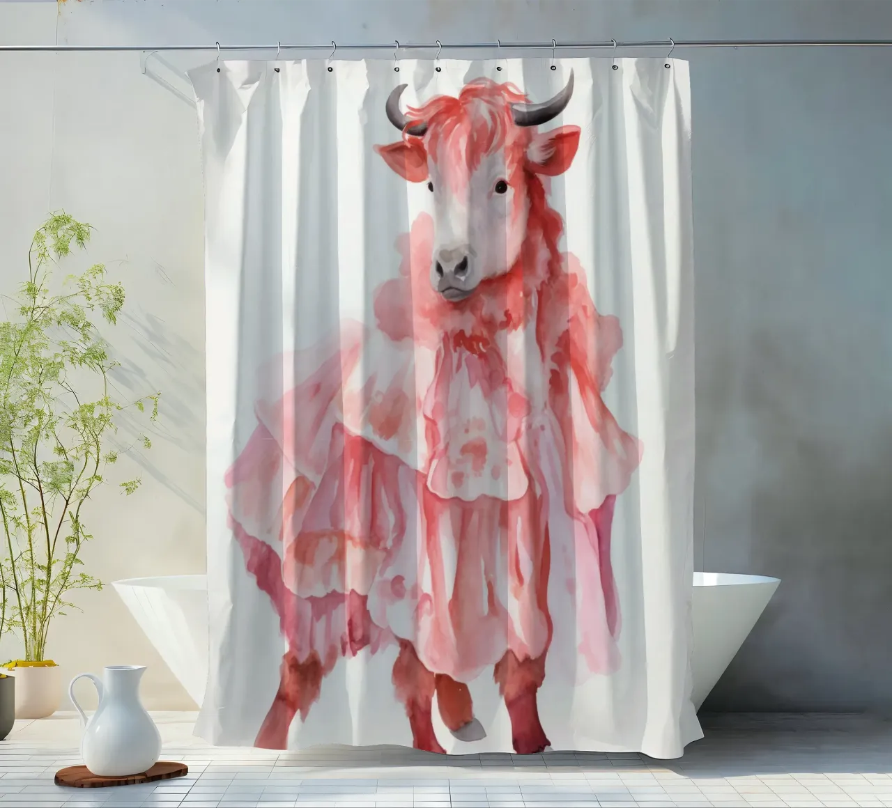 Mucca in rosa tenda da doccia da IamHomeStudio