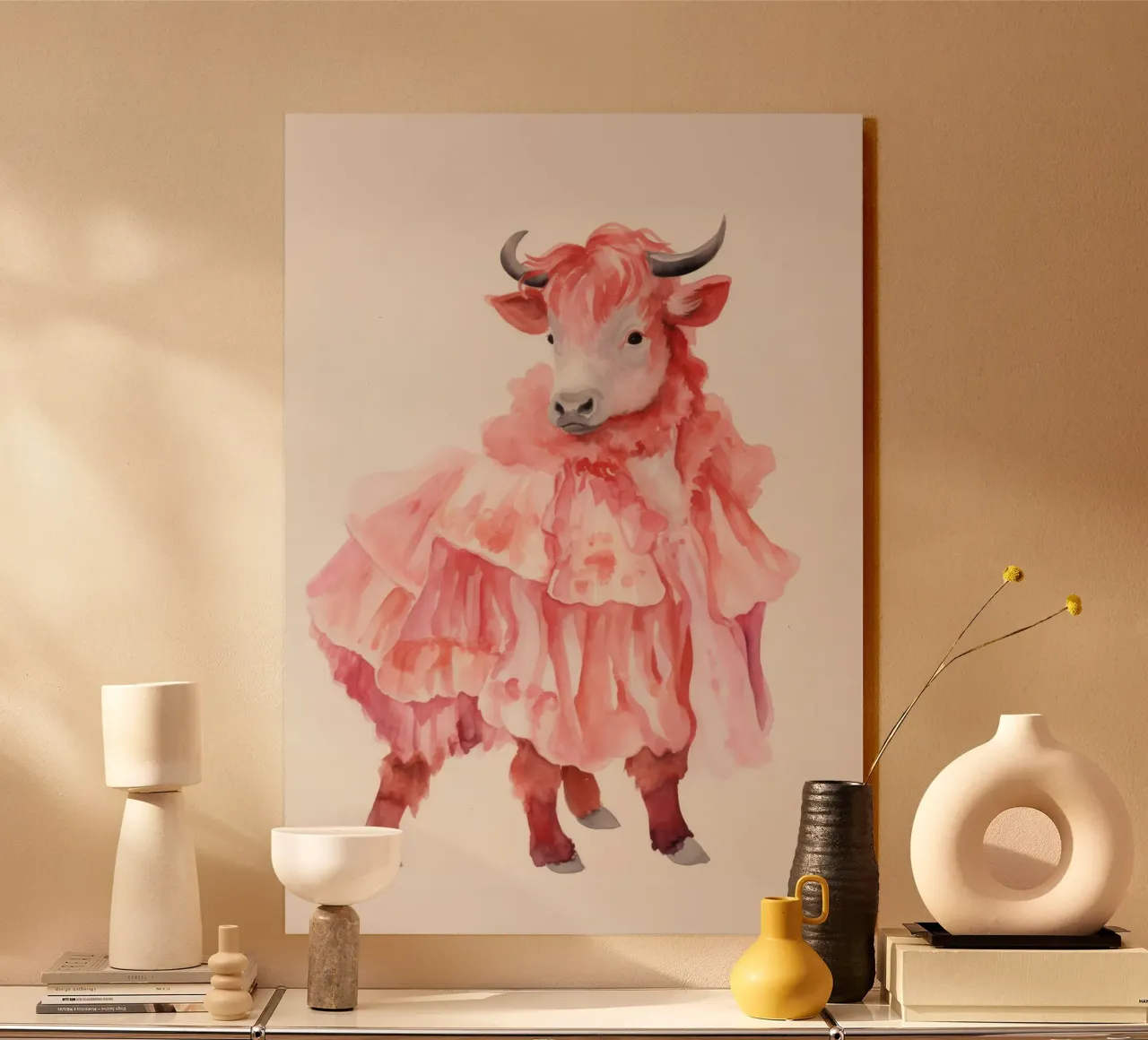 Mucca in rosa alluminio dibond da IamHomeStudio