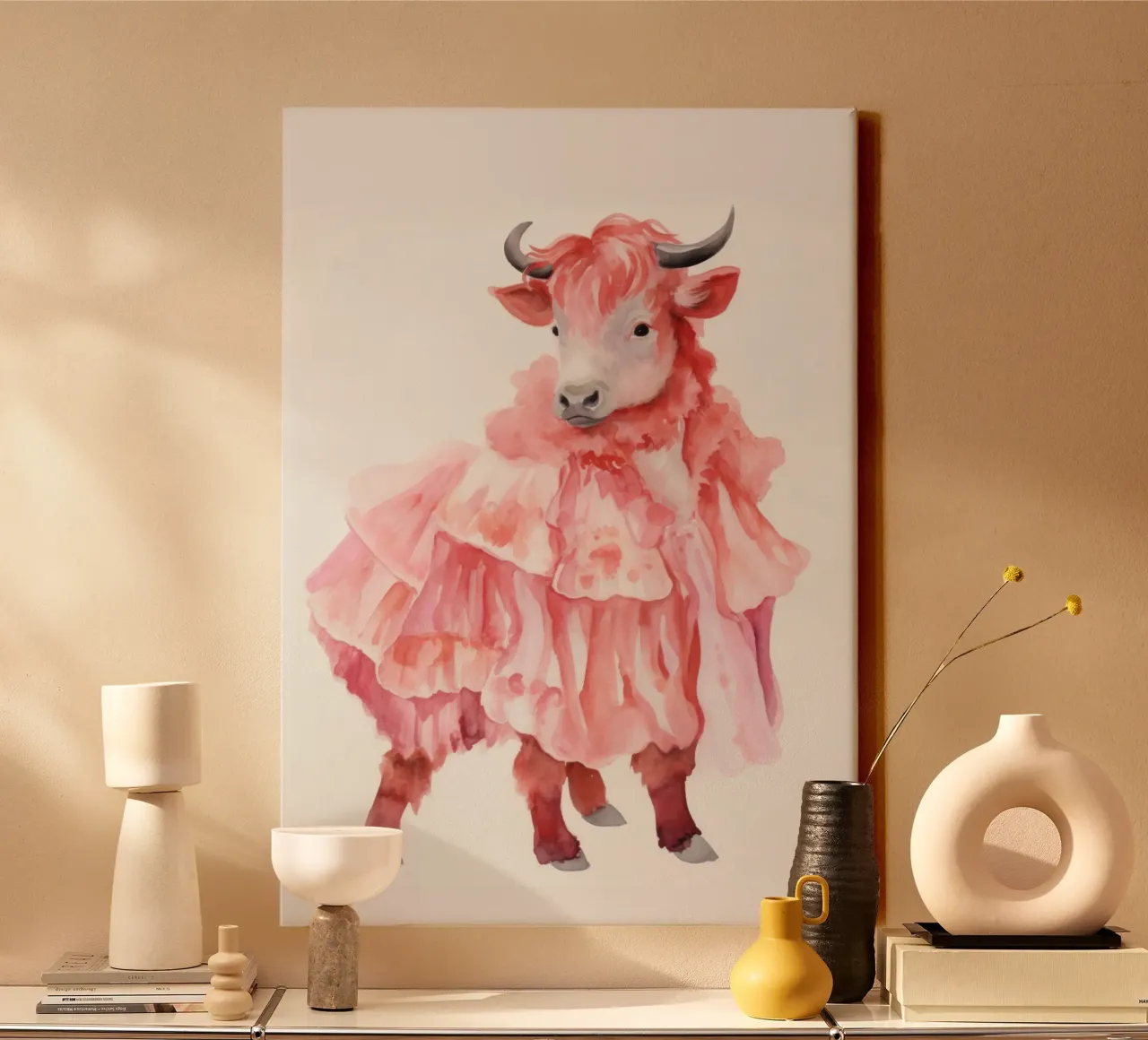 Mucca in rosa tela da IamHomeStudio