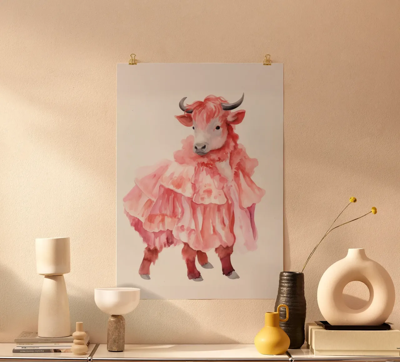 Mucca in rosa carta hahnemühle da IamHomeStudio