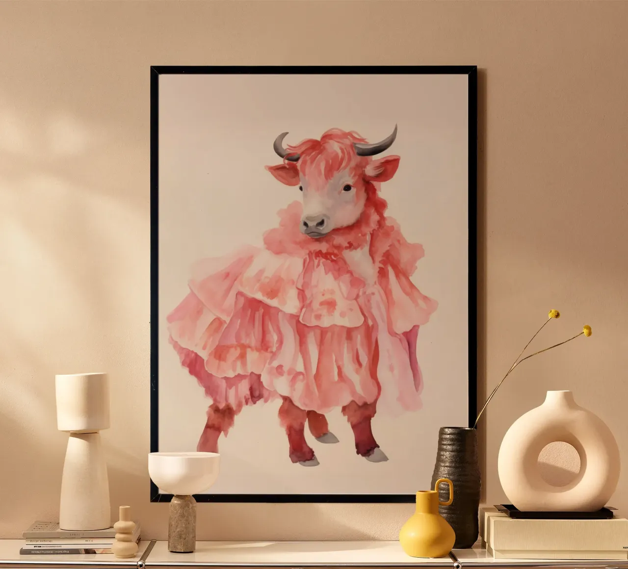 Mucca in rosa carta hahnemühle da IamHomeStudio
