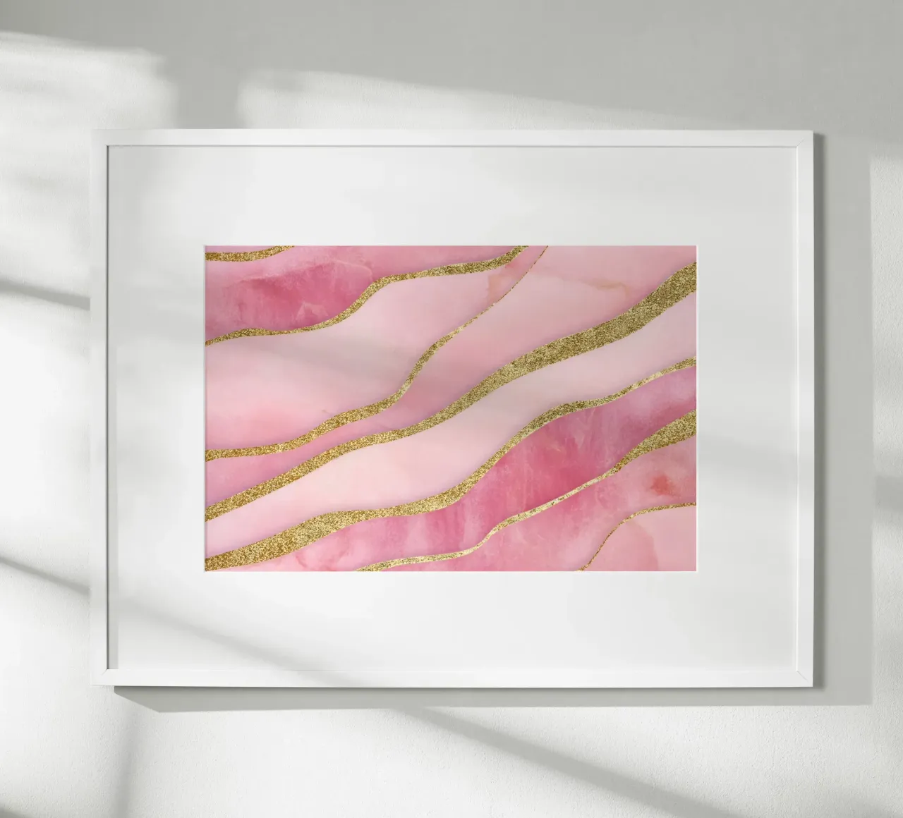 Delicate Girly Chic Pink and Blush Marble with Golden Veins poster with plastic frame by Modern Muse