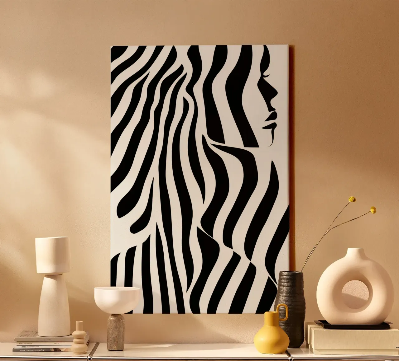 Abstract portrait of a woman with zebra stripes canvas by Autofocus