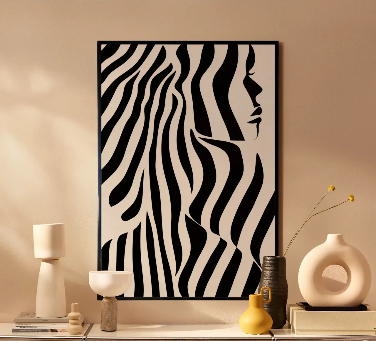 Abstract portrait of a woman with zebra stripes poster by Autofocus