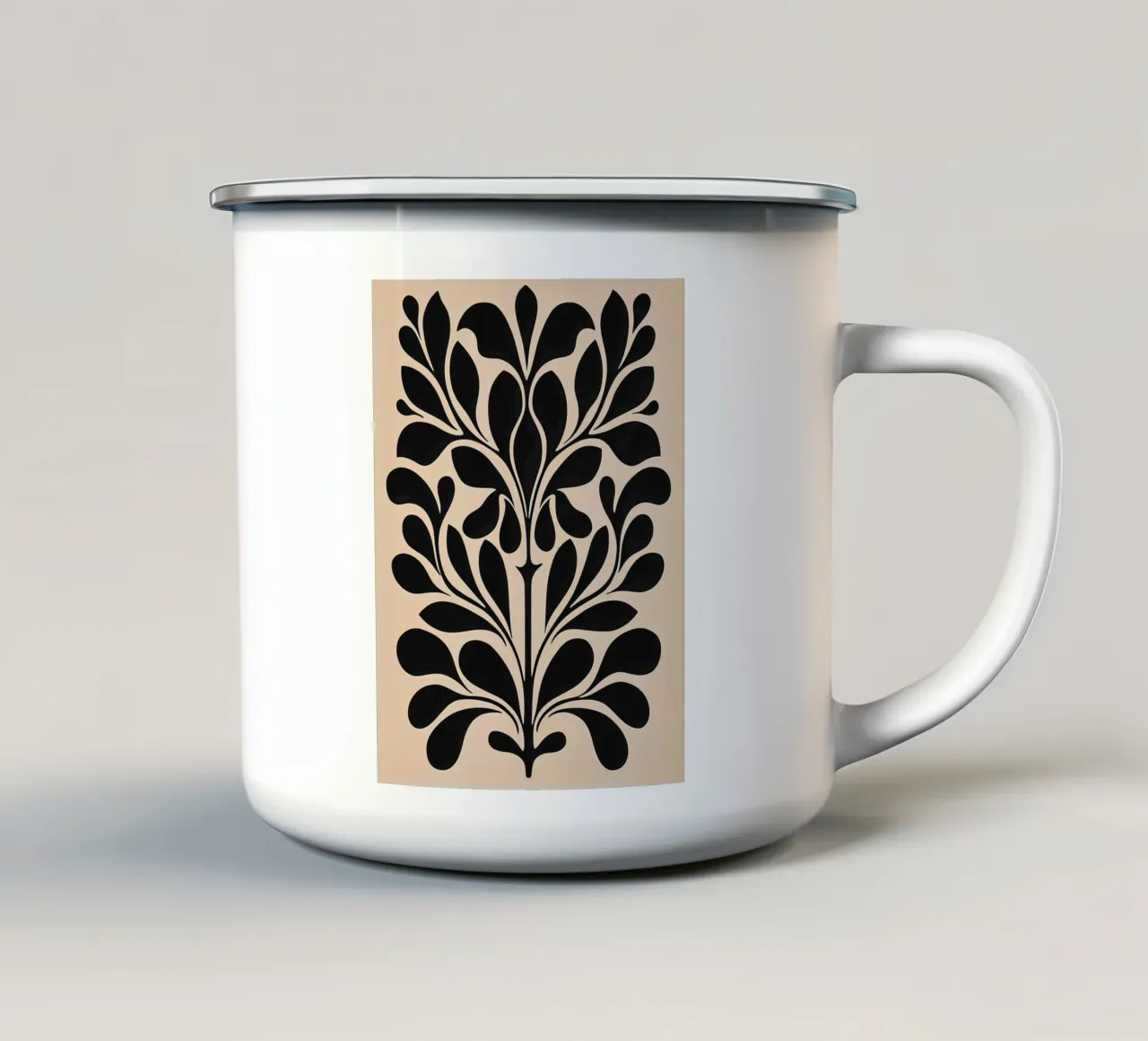 Metà secolo Beige Nero Botanico tazza in smalto da IamHomeStudio