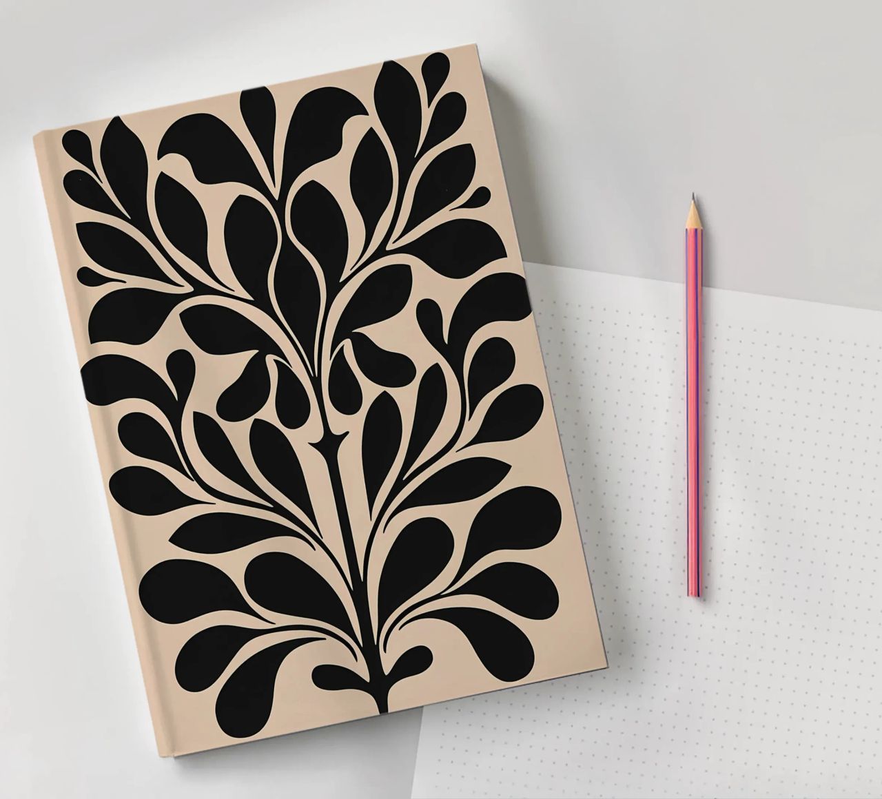 Mid Century Beige Schwarz Botanisch Notizbuch von Olga Wildrose
