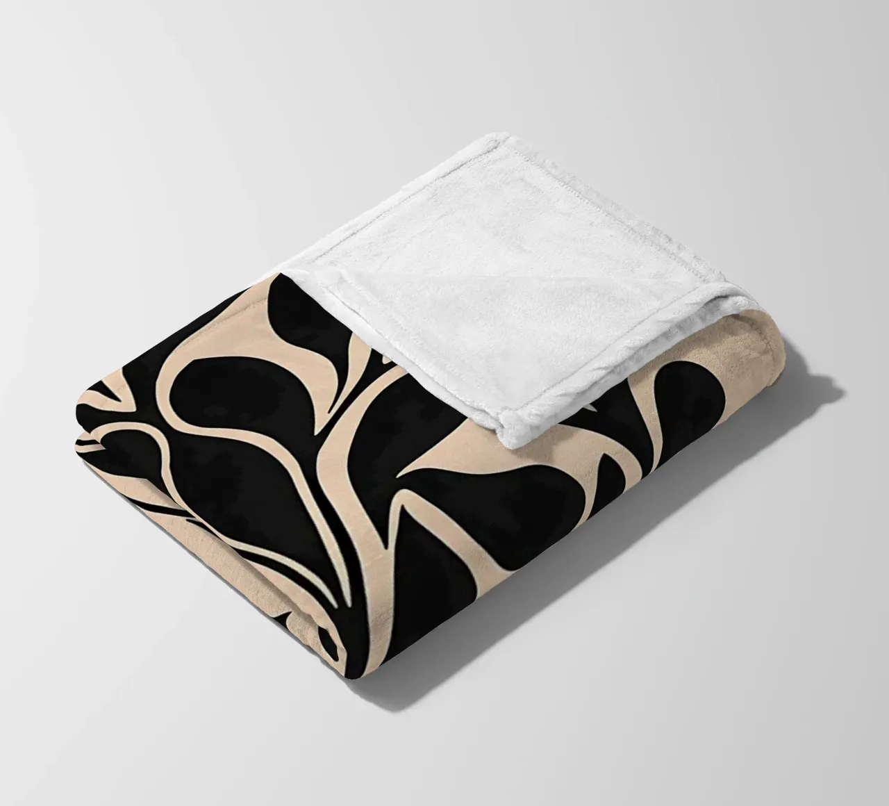 Metà secolo Beige Nero Botanico coperta in pile da IamHomeStudio