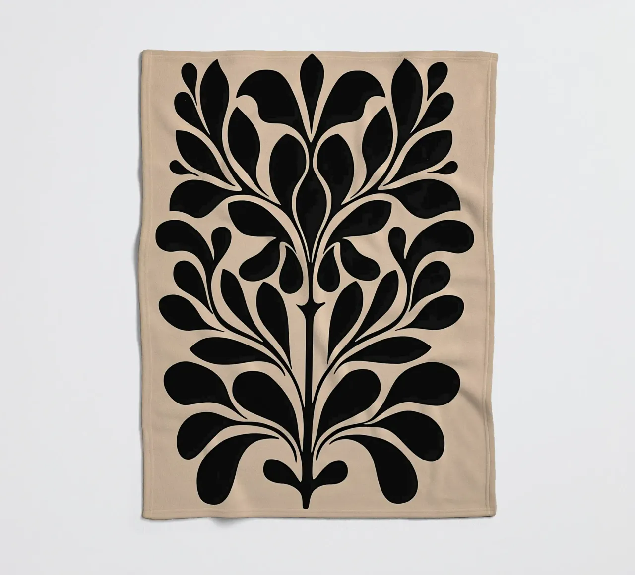 Metà secolo Beige Nero Botanico coperta in pile da IamHomeStudio