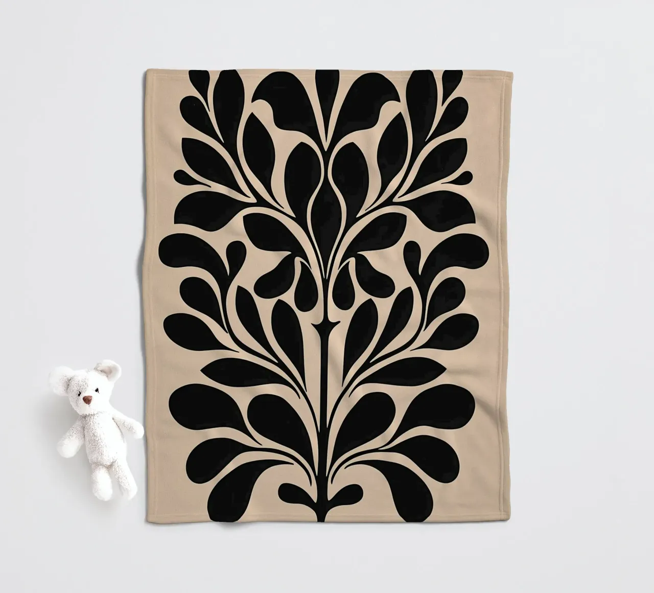 Metà secolo Beige Nero Botanico coperta in pile da IamHomeStudio