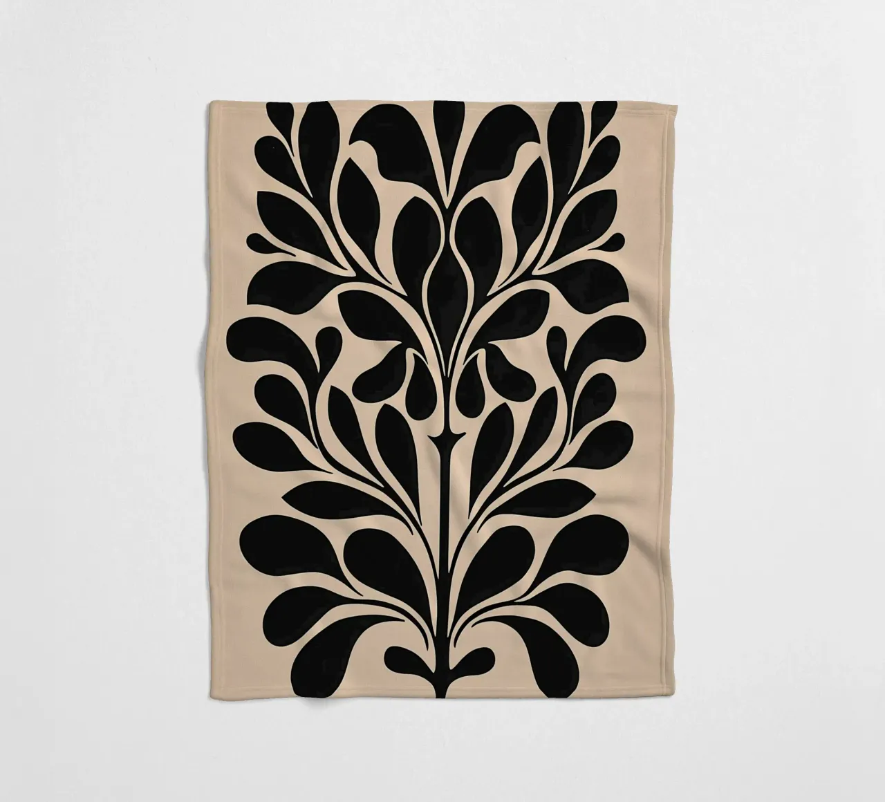 Metà secolo Beige Nero Botanico coperta in pile da IamHomeStudio