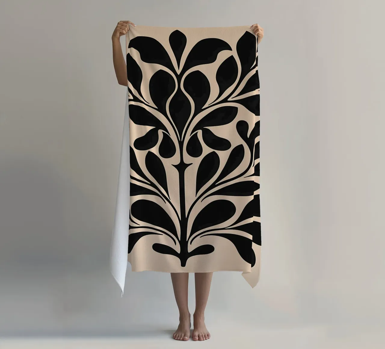 Metà secolo Beige Nero Botanico telo mare da IamHomeStudio