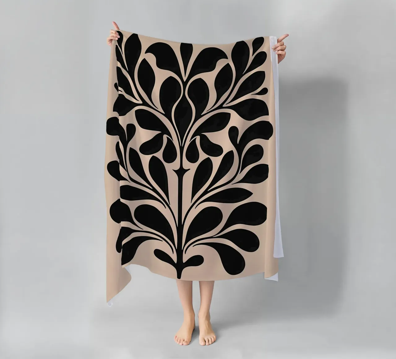 Metà secolo Beige Nero Botanico telo mare da IamHomeStudio