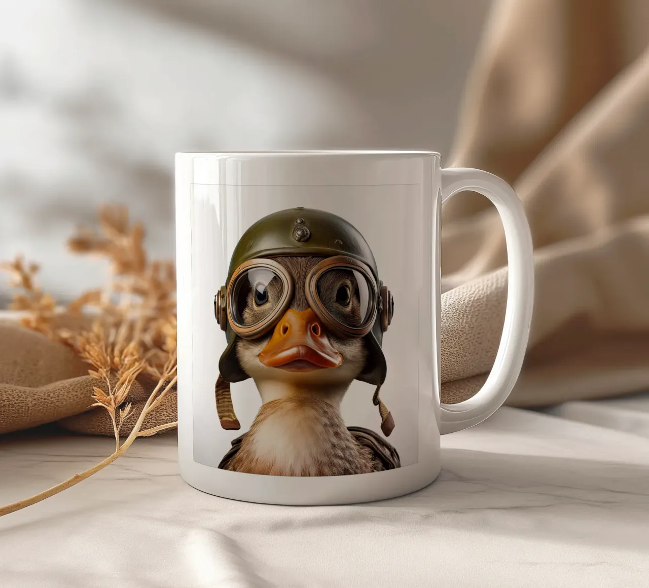 Daring Duck with Helmet Wall Art – Unique and Playful Decor ceramic mug by FlexiDesignsByK