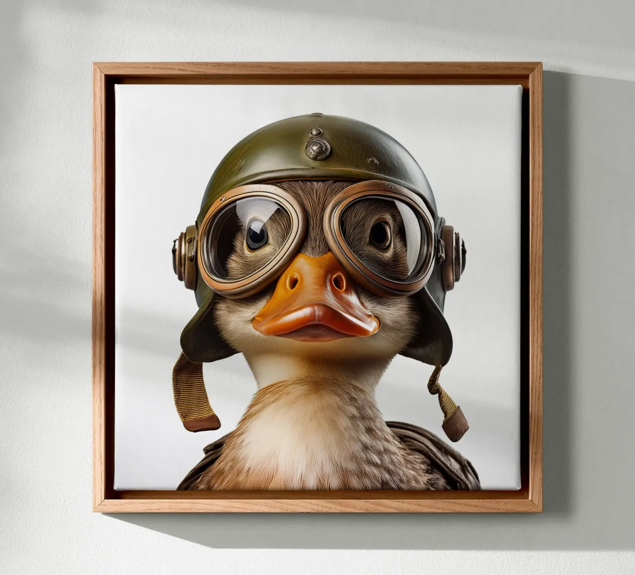 Daring Duck with Helmet Wall Art – Unique and Playful Decor canvas by FlexiDesignsByK