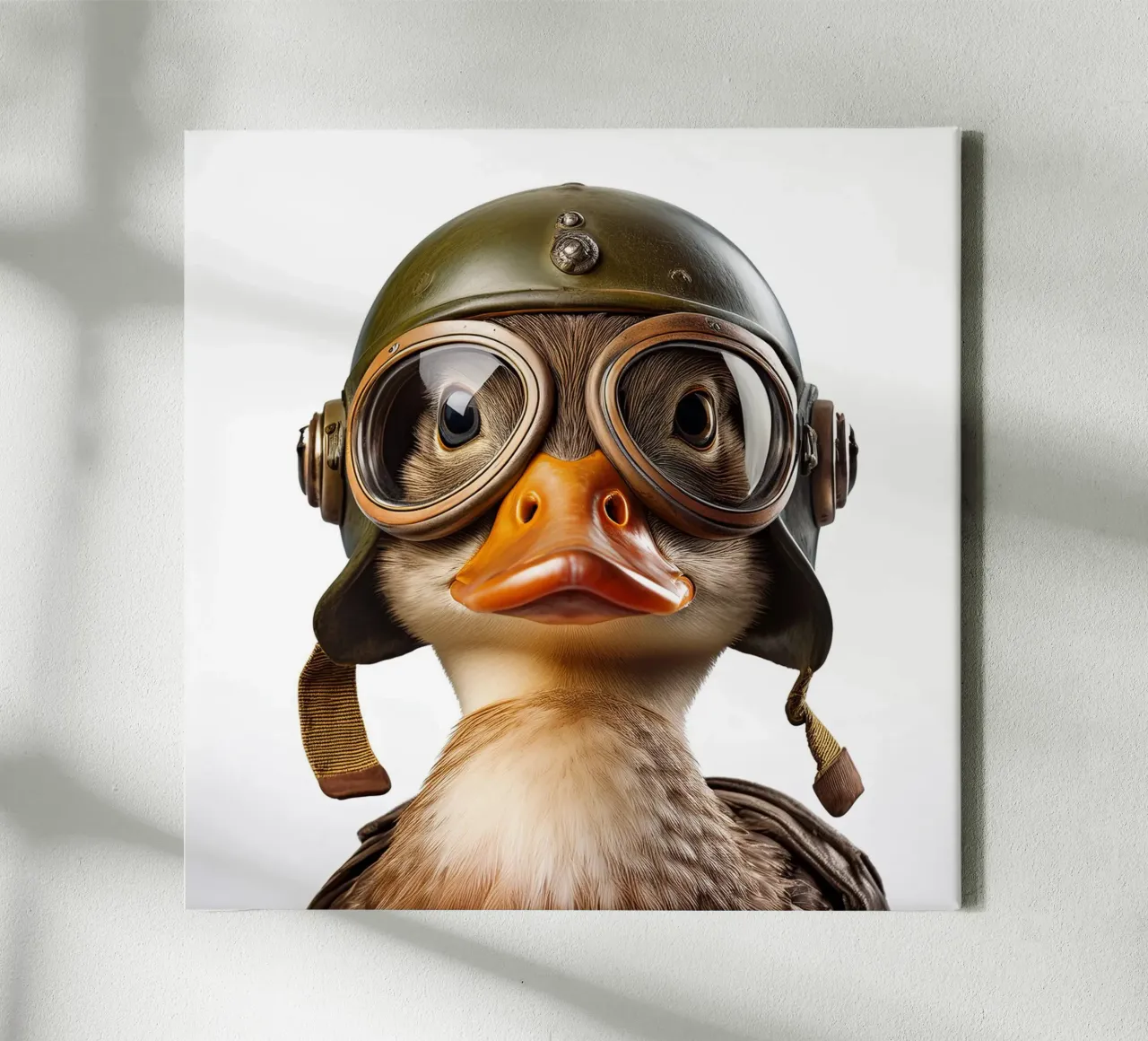 Daring Duck with Helmet Wall Art – Unique and Playful Decor canvas by FlexiDesignsByK