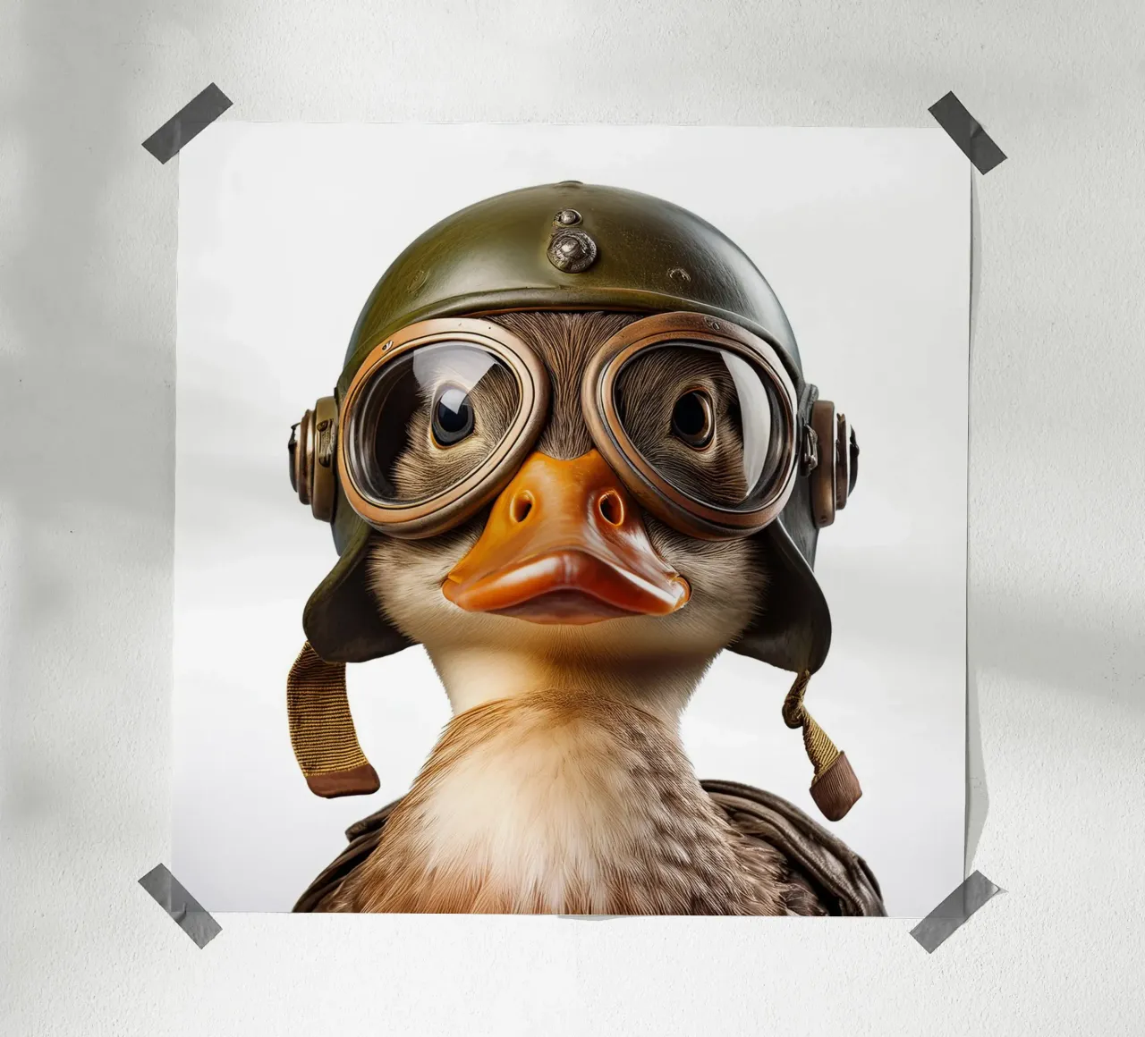 Daring Duck with Helmet Wall Art – Unique and Playful Decor hahnemühle by FlexiDesignsByK