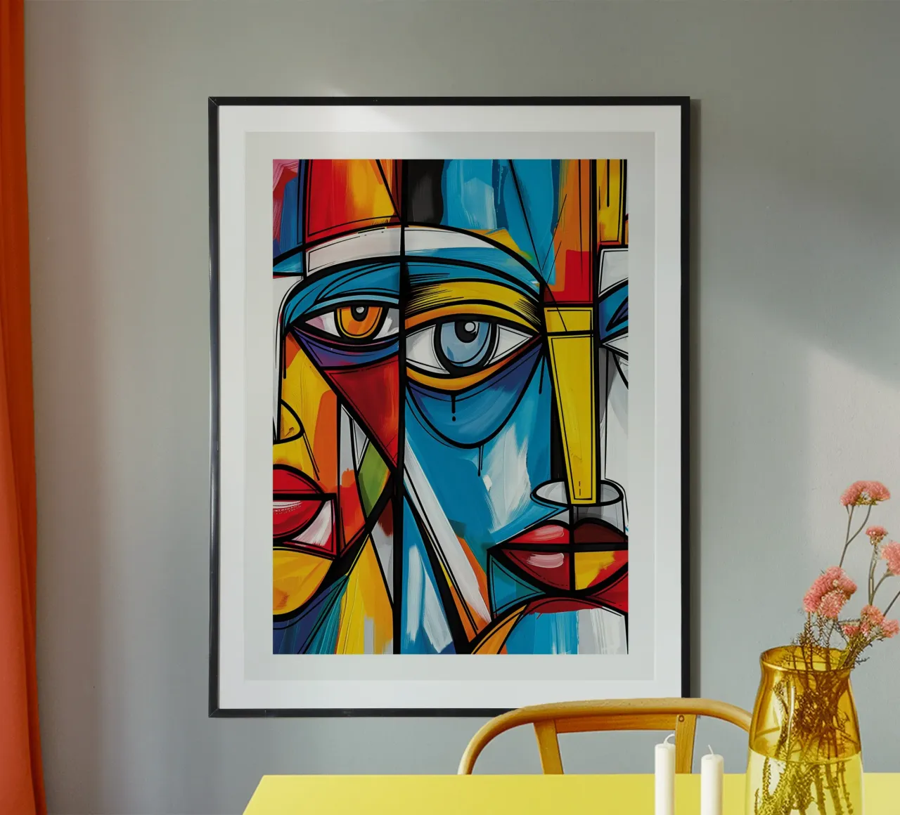 Volti astratti poster con telaio in legno da DWA