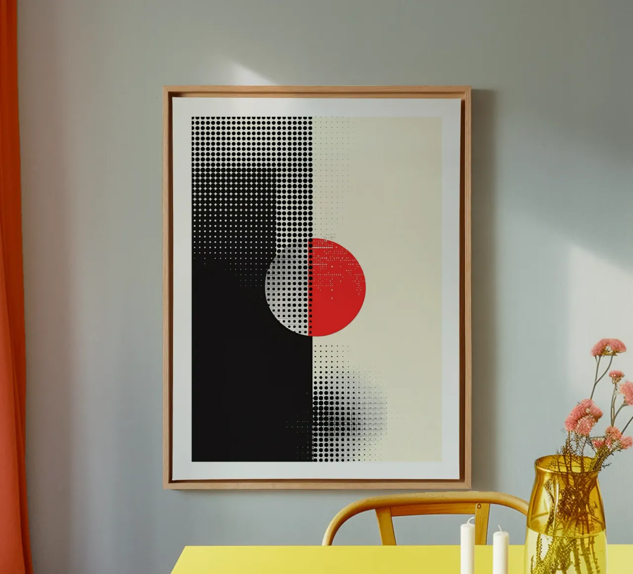 Half-tone pattern canvas with Floater frame by DWA
