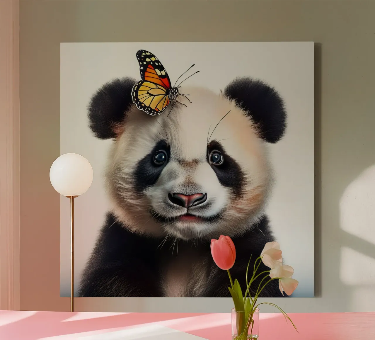 Adorable Panda with Butterfly – Whimsical Wall Art Print canvas with Floater frame by FlexiDesignsByK