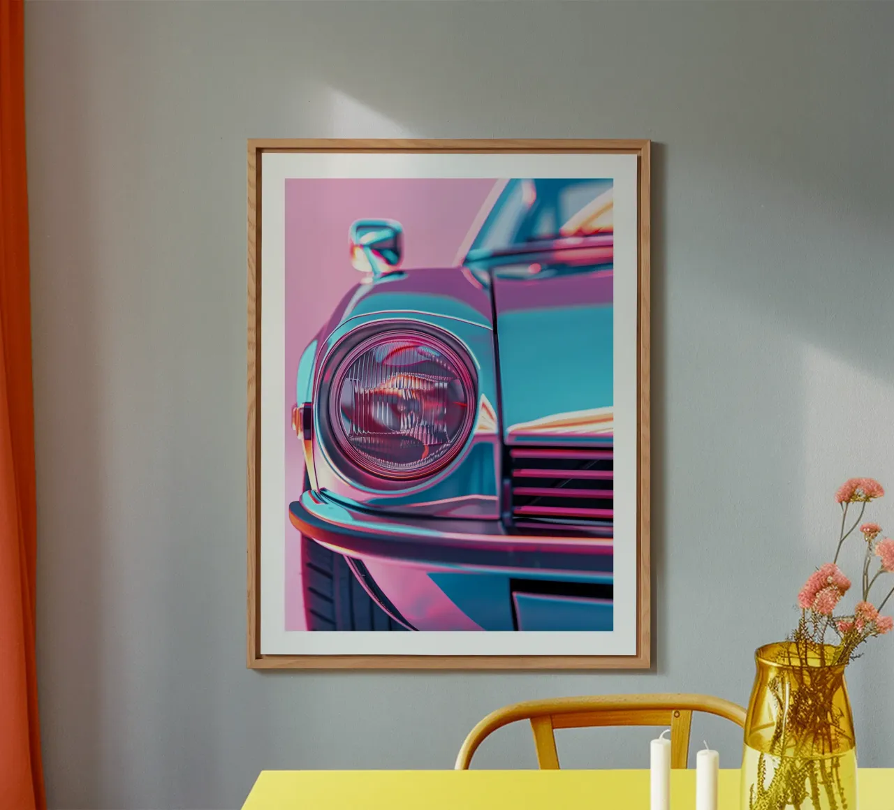 Auto retrò con effetto neon alluminio dibond da DWA