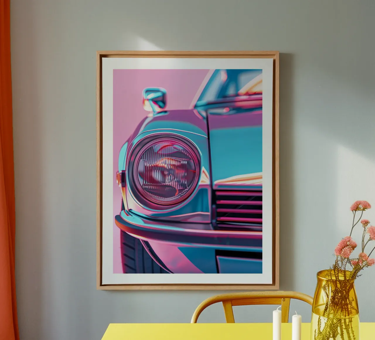 Auto retrò con effetto neon tela con Cornice a cassetta da DWA