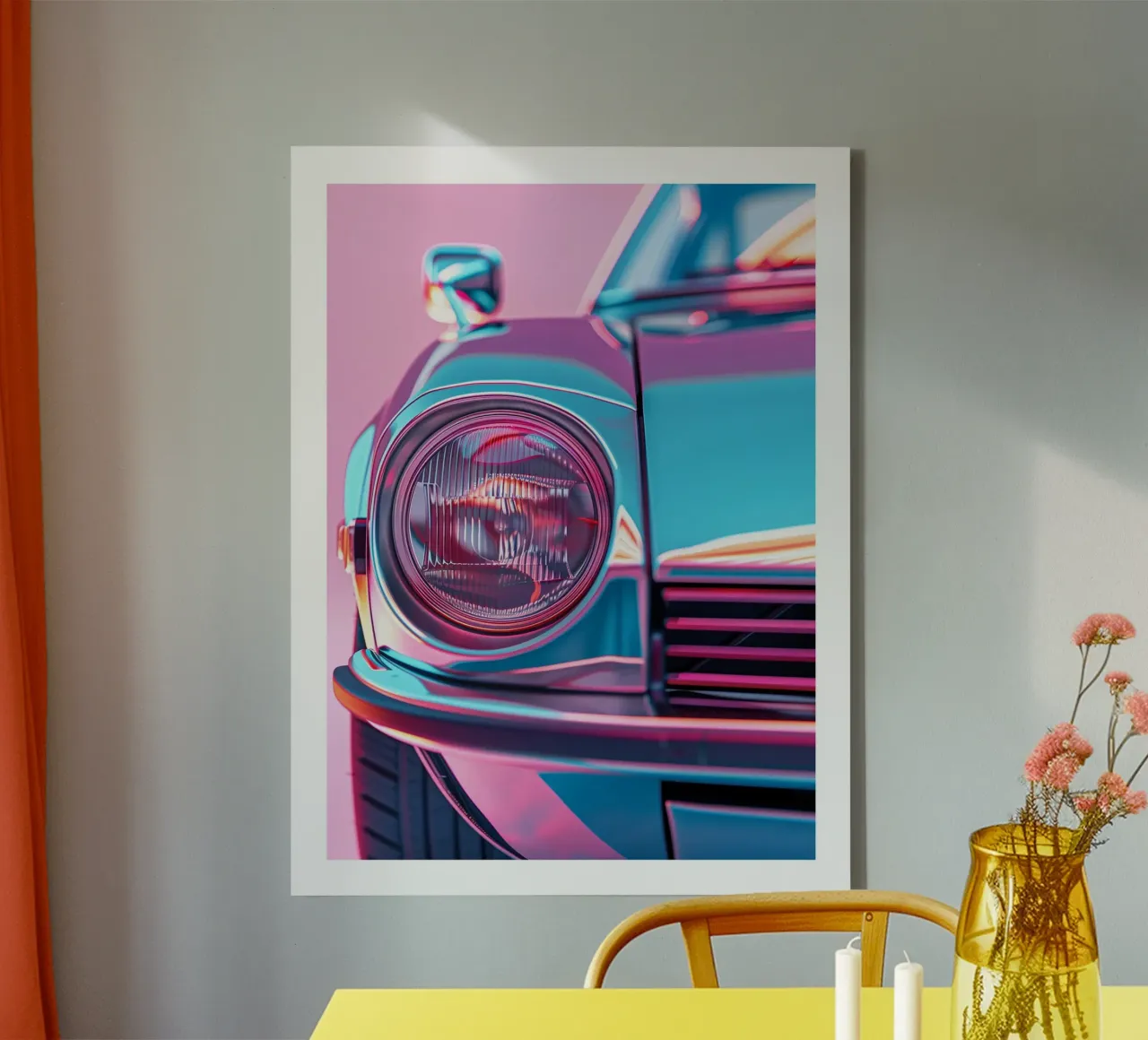 Auto retrò con effetto neon tela con Cornice a cassetta da DWA