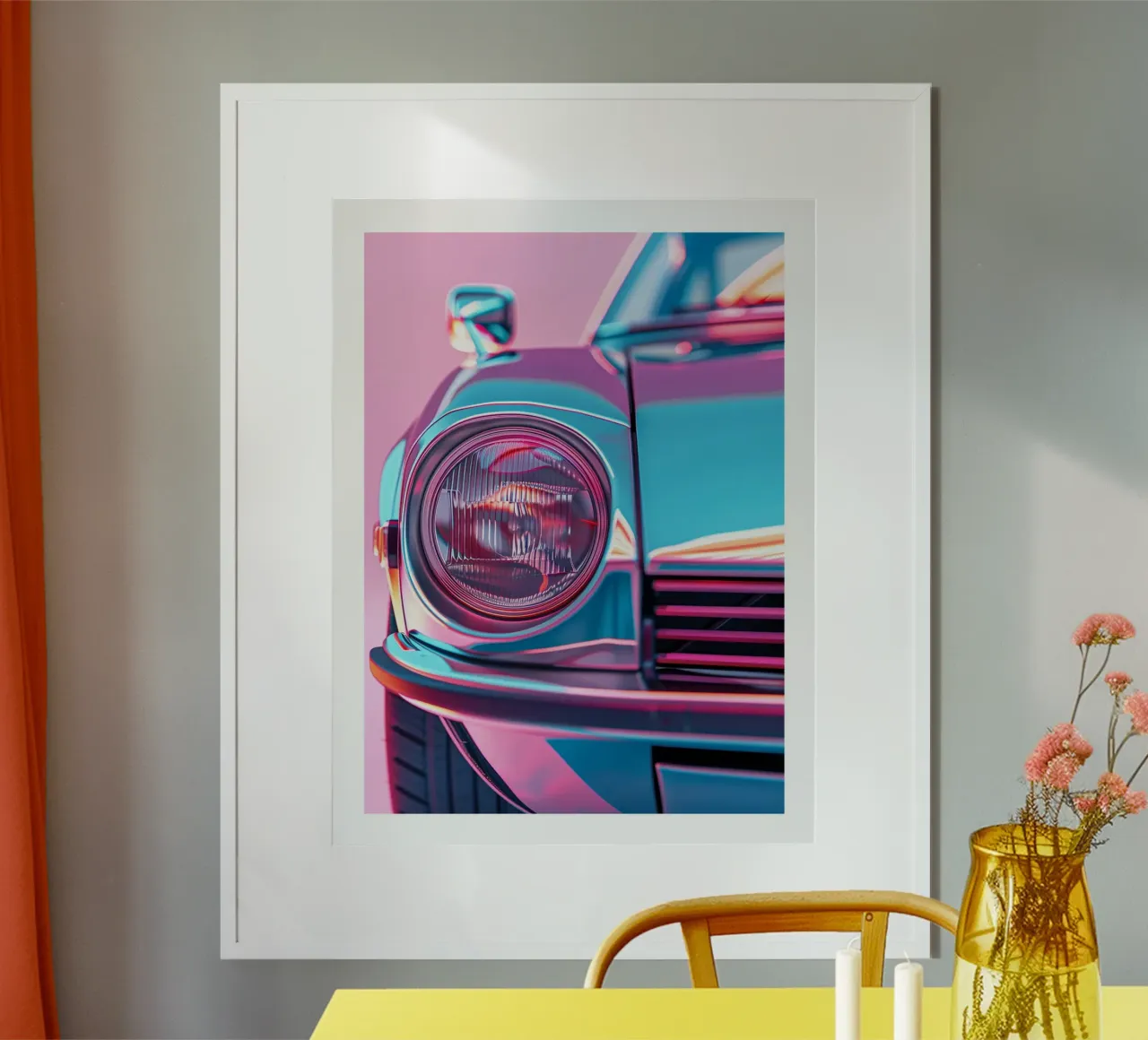 Auto retrò con effetto neon poster con telaio in alluminio da DWA