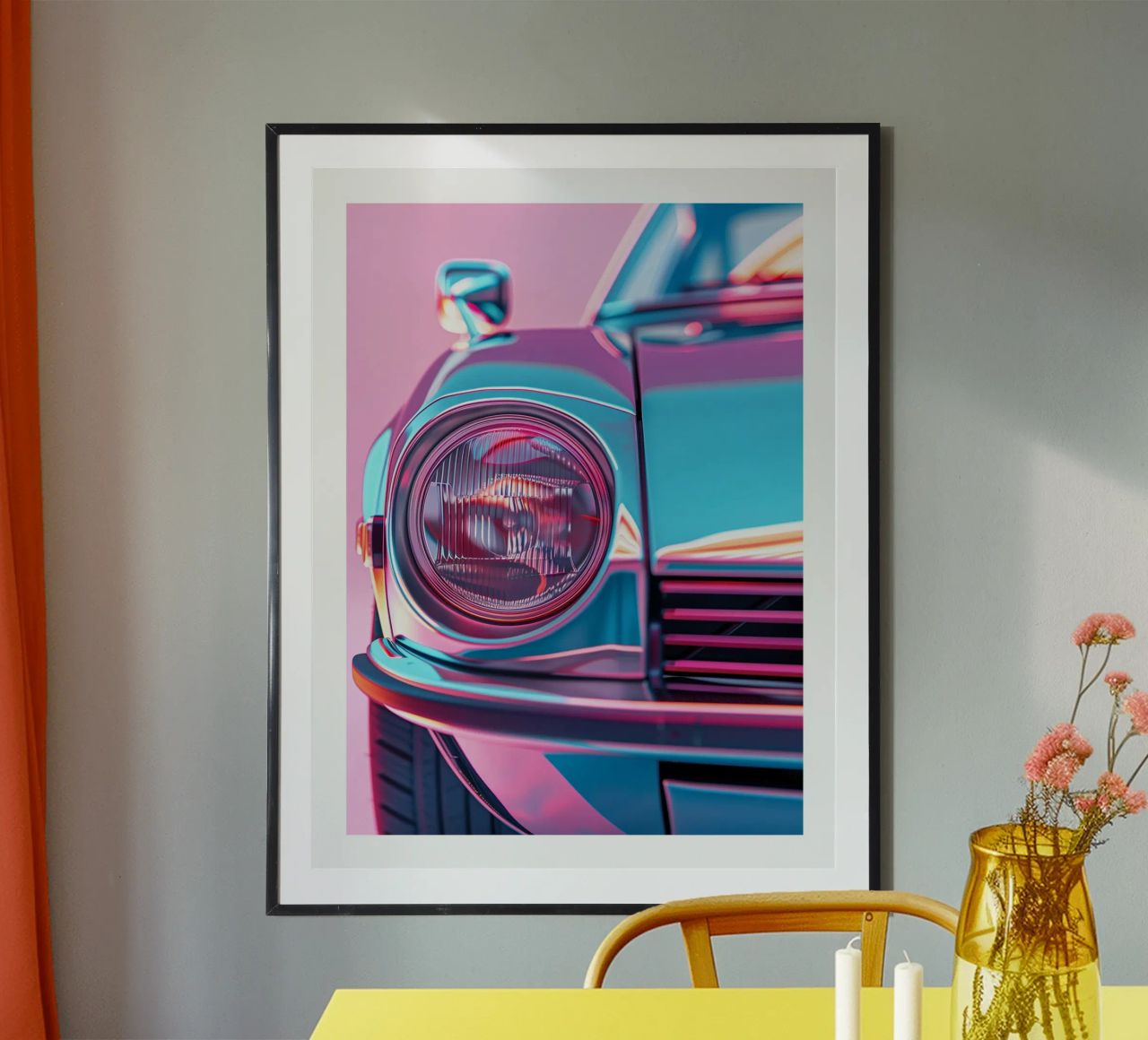 Voiture Rétro avec Effet Néon poster de DWA