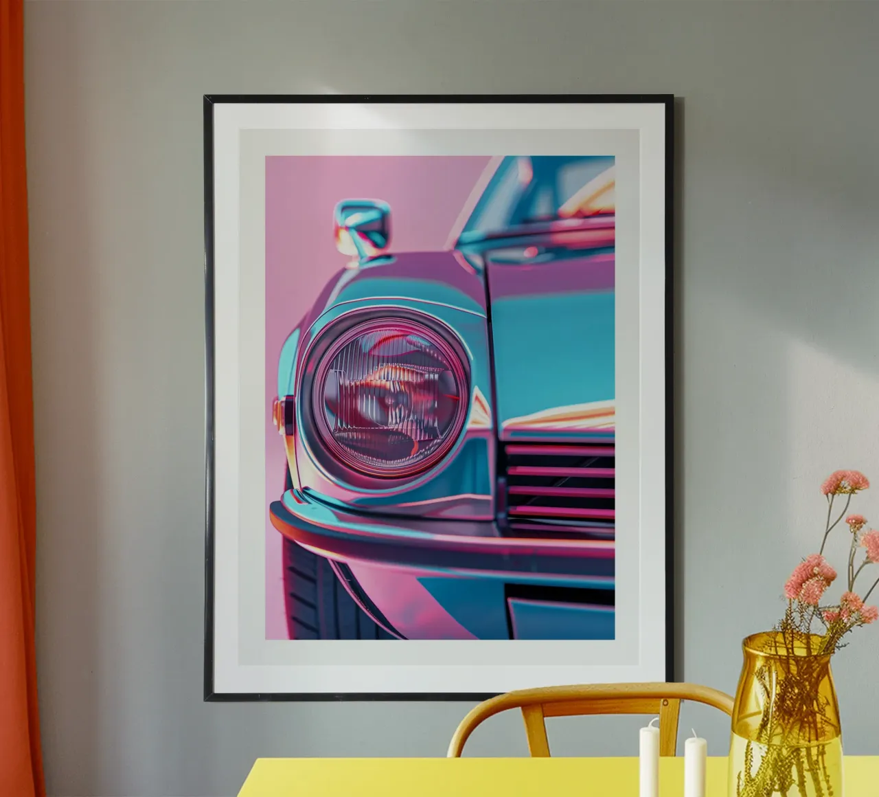 Auto retrò con effetto neon poster con telaio in alluminio da DWA