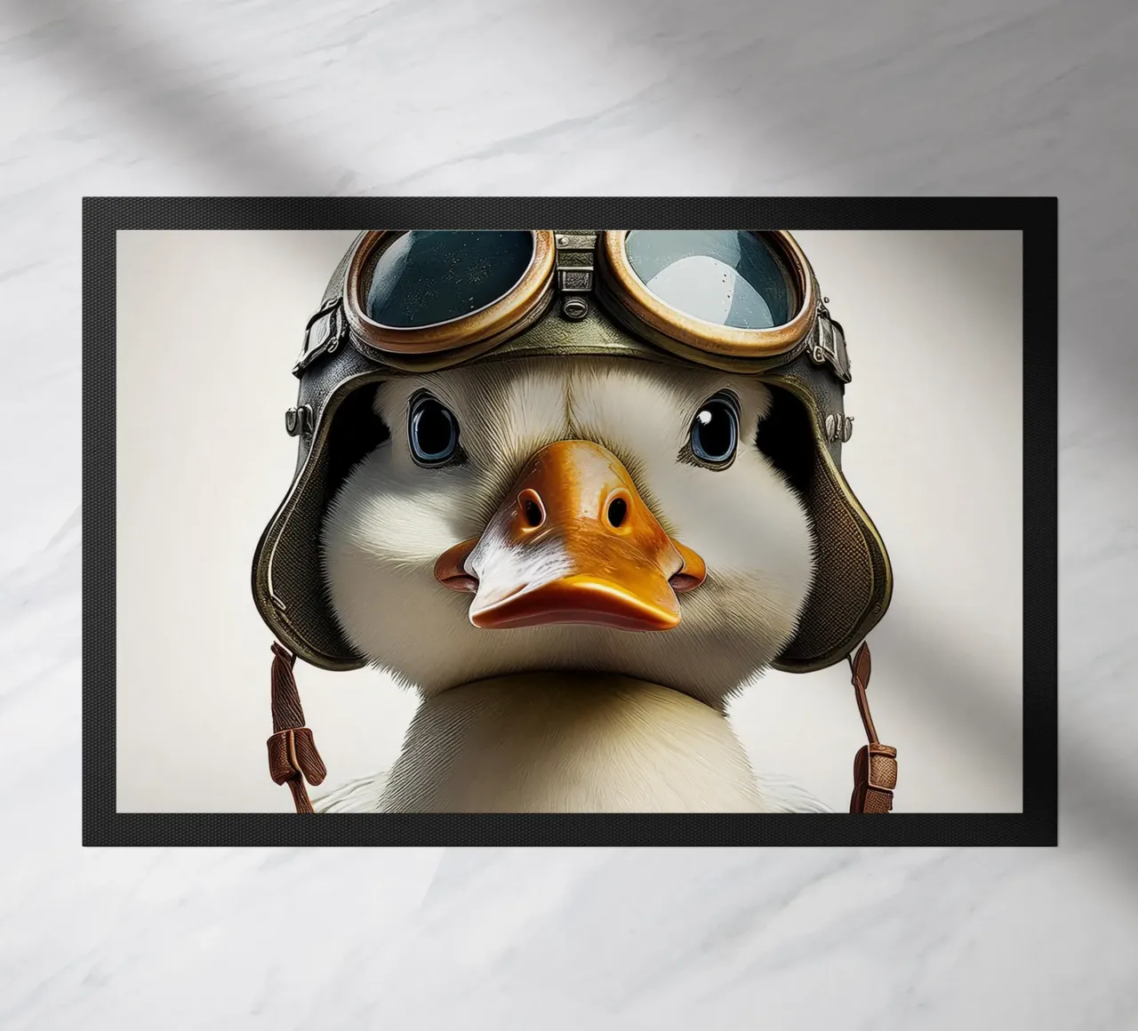 Charming Duck in Aviator Helmet – Unique Animal Wall Art doormat by FlexiDesignsByK