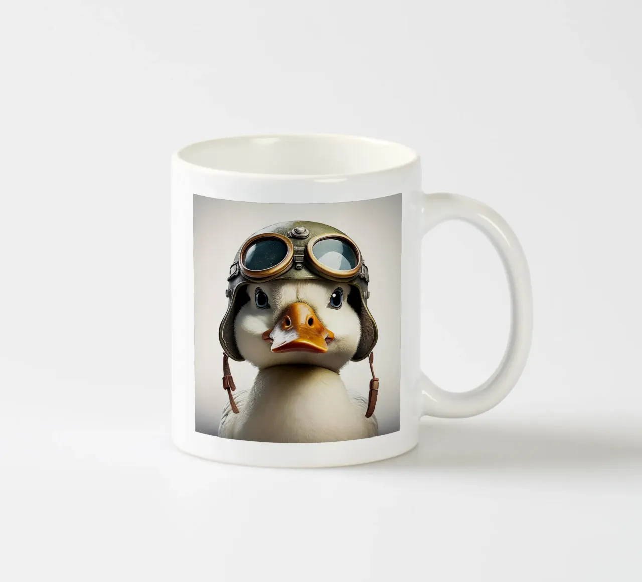 Pato encantador con casco de aviador - Arte de la pared animal único taza de cerámica de FlexiDesignsByK